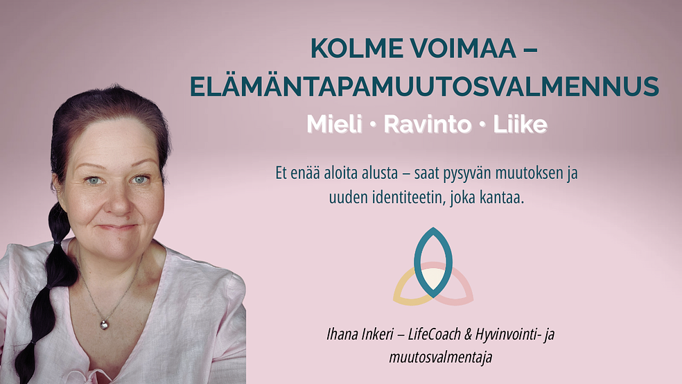 Kolme voimaa - elämäntapamuutosvalmennus Startti 13.10.2025 by LifeCoach Ihana Inkeri